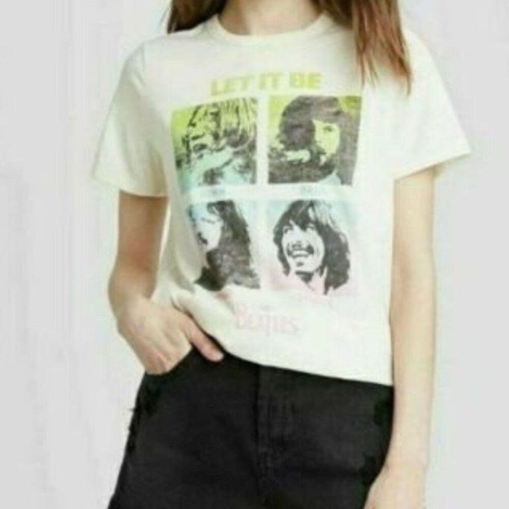 The Beatles Let It Be T-Shirt Womens Sz Large Off White Band Shirt The Beatles